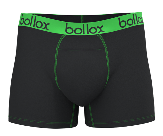 Black with Green - Men's H-Fly Trunk - Bamboo & Cotton Blend (1Pack)