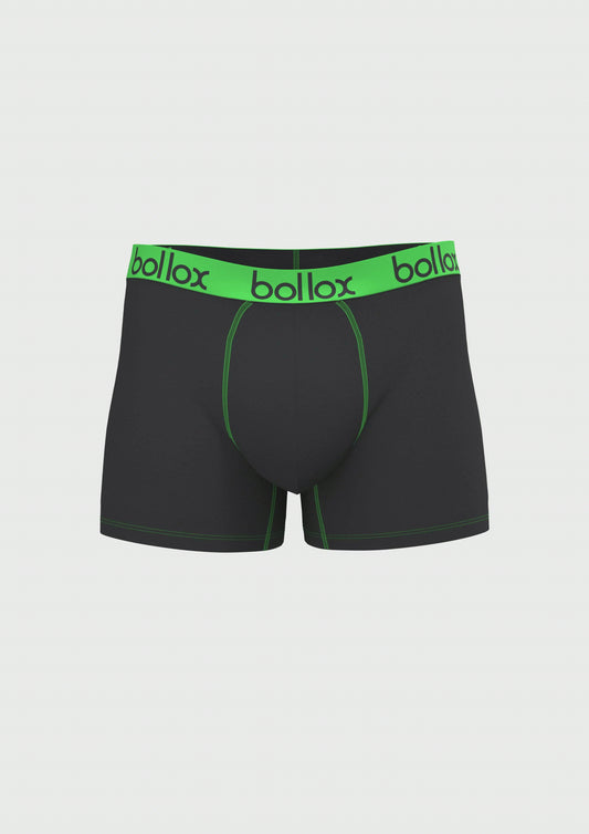 Black with Green - Men's H-Fly Trunk - Bamboo & Cotton Blend (1Pack)